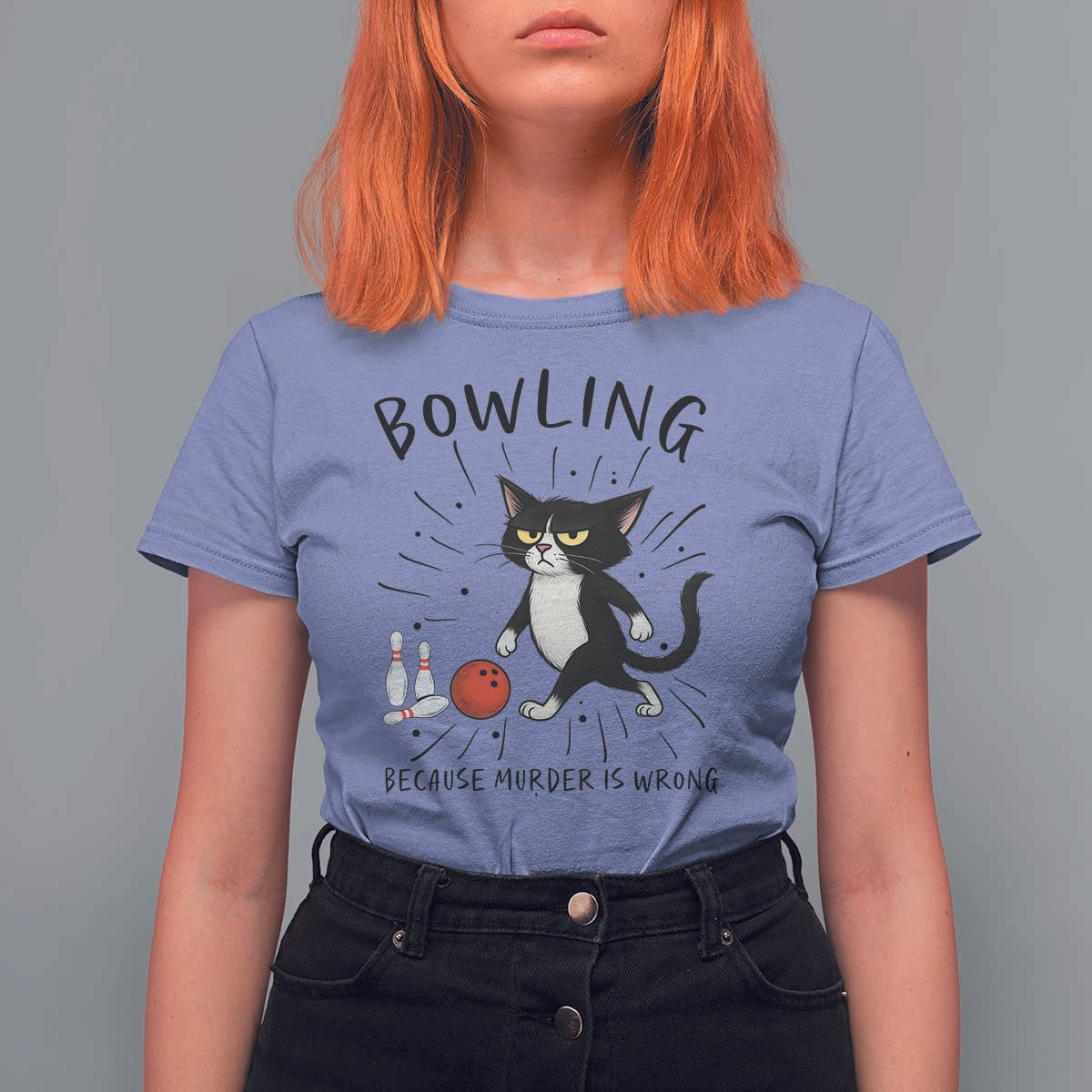 Bowling Because Murder Is Wrong T Shirt For Women Funny Cat Lovers Gift - Wonder Print Shop
