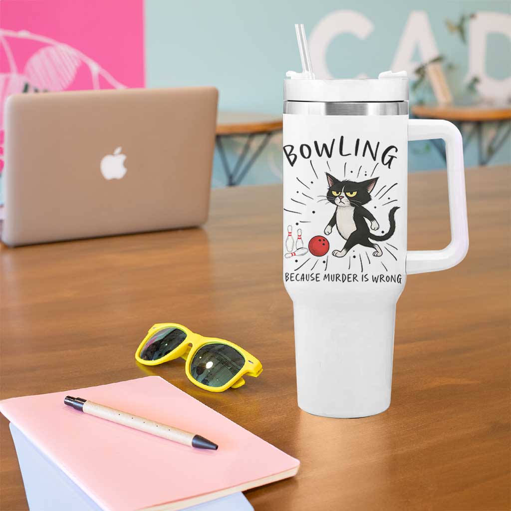 Bowling Because Murder Is Wrong Tumbler With Handle Funny Cat Lovers Gift - Wonder Print Shop
