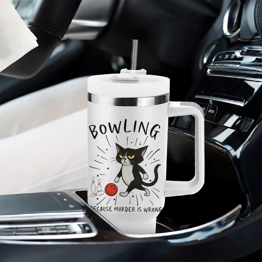 Bowling Because Murder Is Wrong Tumbler With Handle Funny Cat Lovers Gift - Wonder Print Shop