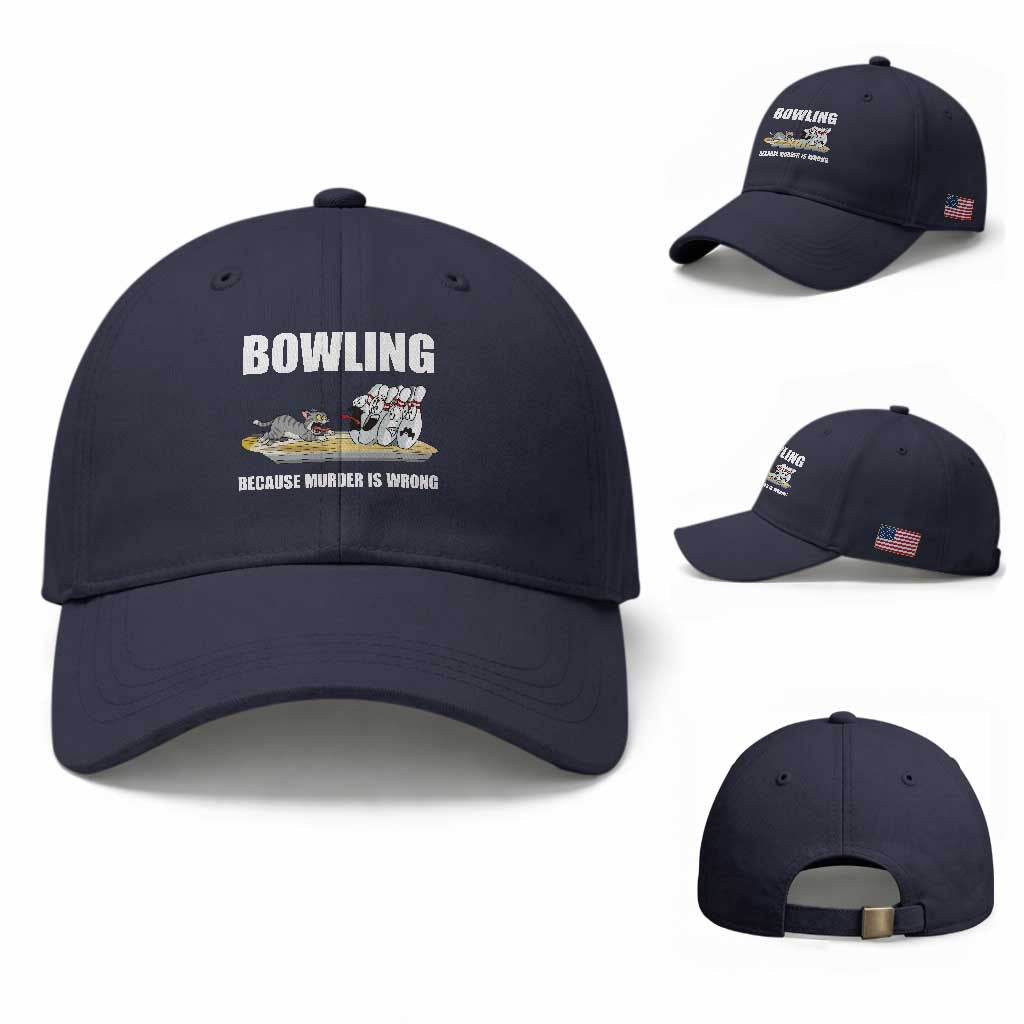 Funny Cat Baseball Cap Bowling Because Murder Is Wrong Gift