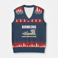 Funny Cat V-Neck Knit Sweater Vest Bowling Because Murder Is Wrong Gift - Wonder Print Shop