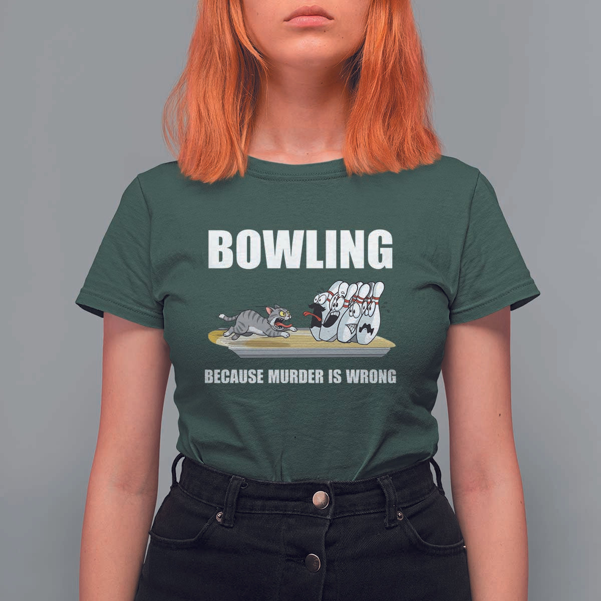 Funny Cat T Shirt For Women Bowling Because Murder Is Wrong Gift - Wonder Print Shop
