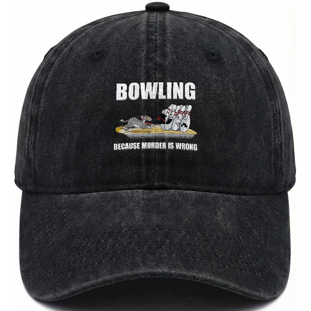 Funny Cat Washed Cotton Baseball Cap Bowling Because Murder Is Wrong Gift