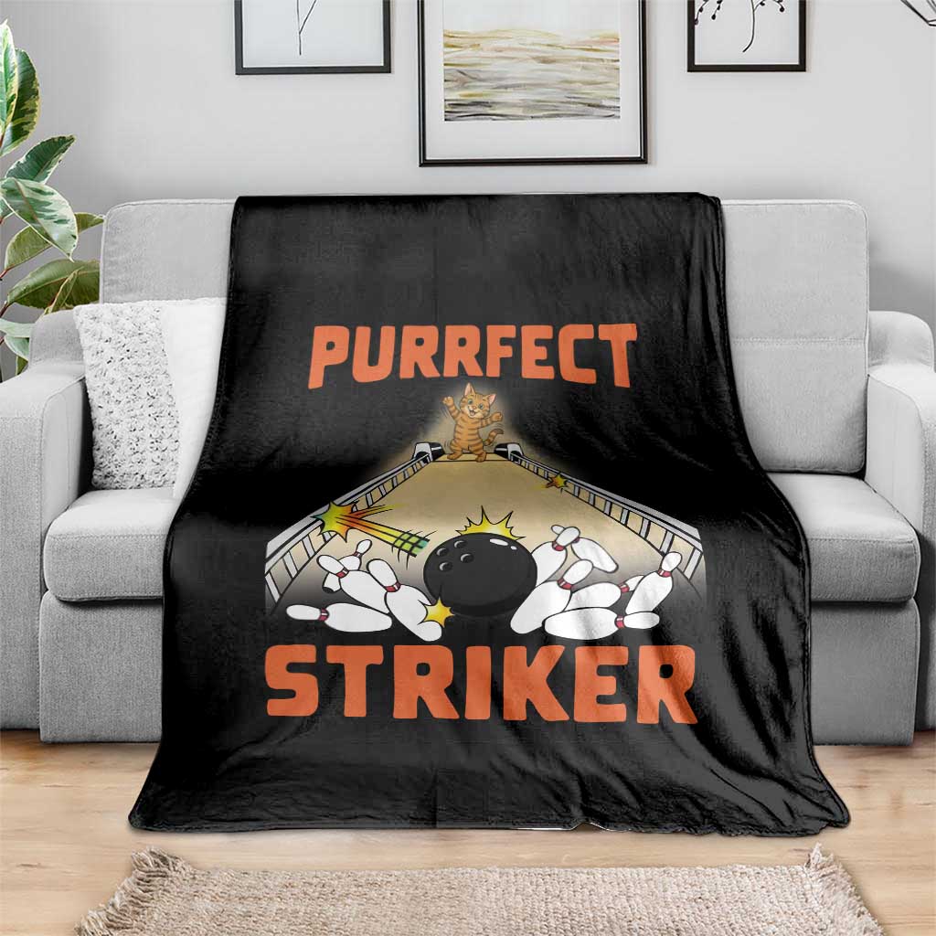 Funny Cat Bowling Gift Throw Blanket Purrfect Striker - Wonder Print Shop