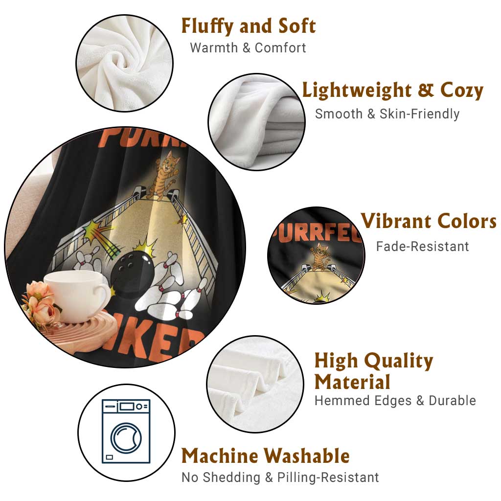 Funny Cat Bowling Gift Throw Blanket Purrfect Striker - Wonder Print Shop