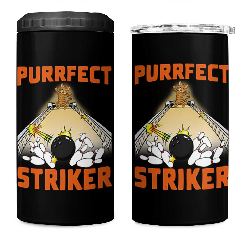 Funny Cat Bowling Gift 4 in 1 Can Cooler Tumbler Purrfect Striker - Wonder Print Shop