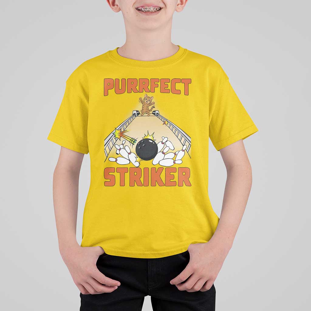 Funny Cat Bowling Gift T Shirt For Kid Purrfect Striker - Wonder Print Shop