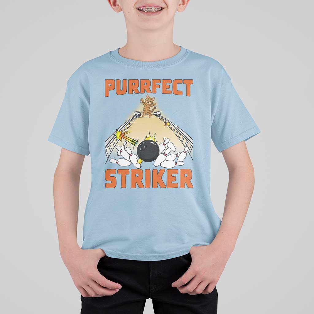 Funny Cat Bowling Gift T Shirt For Kid Purrfect Striker - Wonder Print Shop