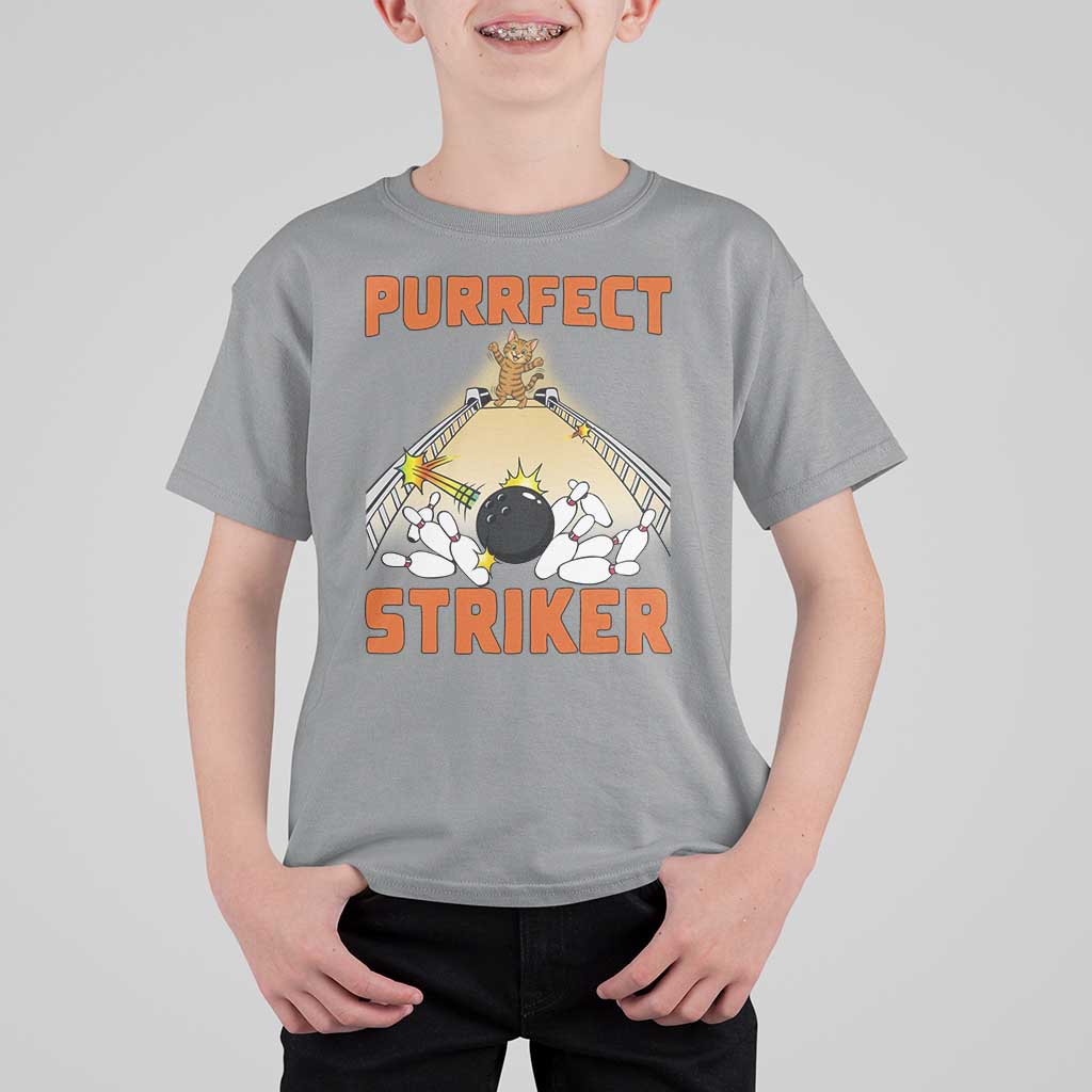 Funny Cat Bowling Gift T Shirt For Kid Purrfect Striker - Wonder Print Shop