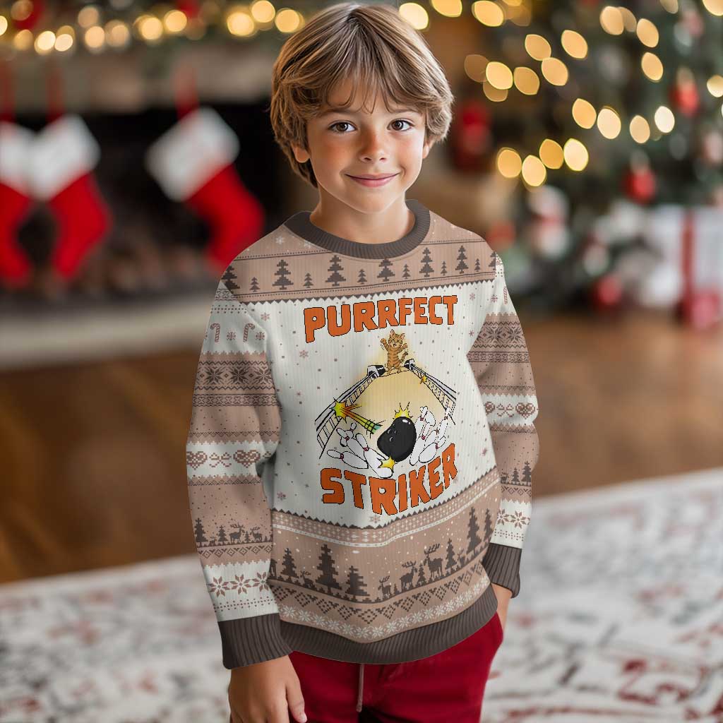 Funny Cat Bowling Gift Ugly Christmas Sweater Purrfect Striker - Wonder Print Shop
