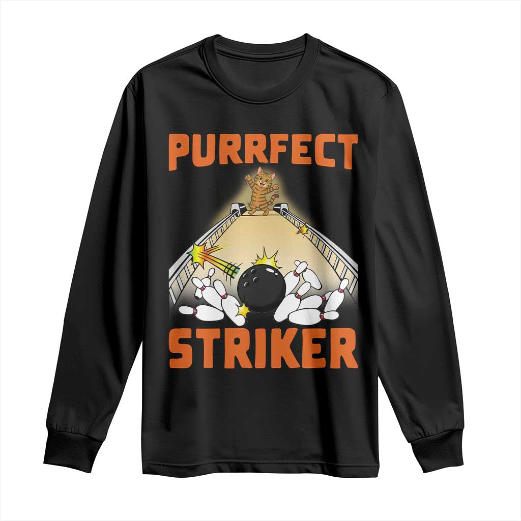 Funny Cat Bowling Gift Long Sleeve Shirt Purrfect Striker - Wonder Print Shop