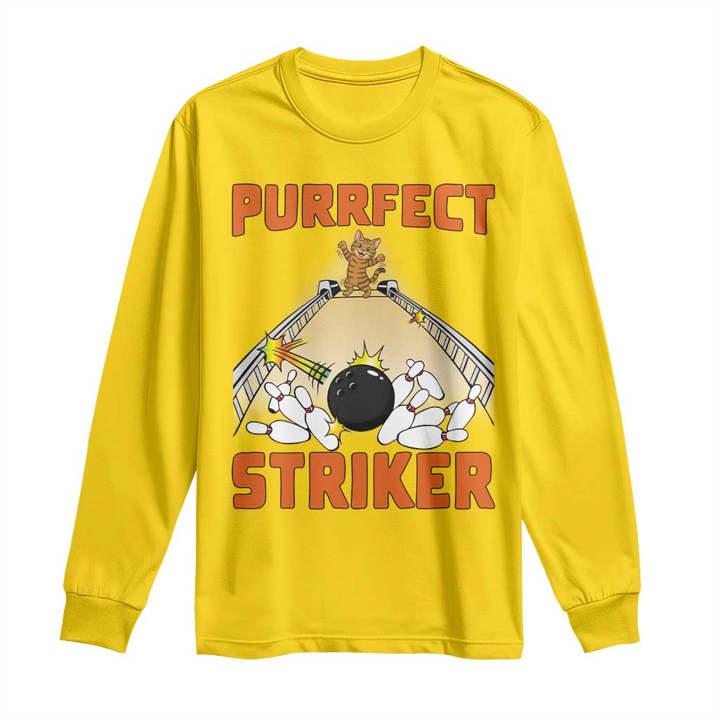 Funny Cat Bowling Gift Long Sleeve Shirt Purrfect Striker - Wonder Print Shop