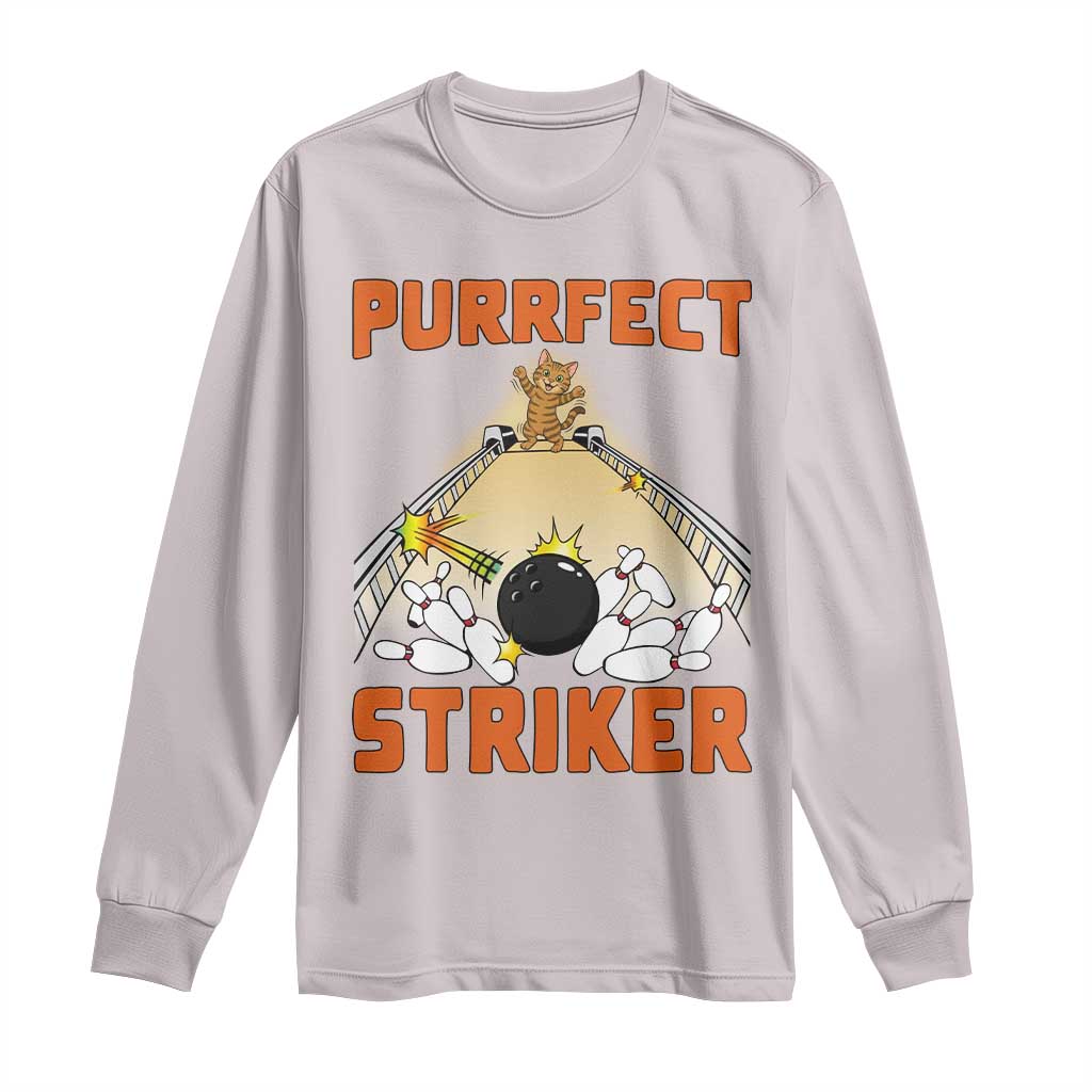 Funny Cat Bowling Gift Long Sleeve Shirt Purrfect Striker - Wonder Print Shop