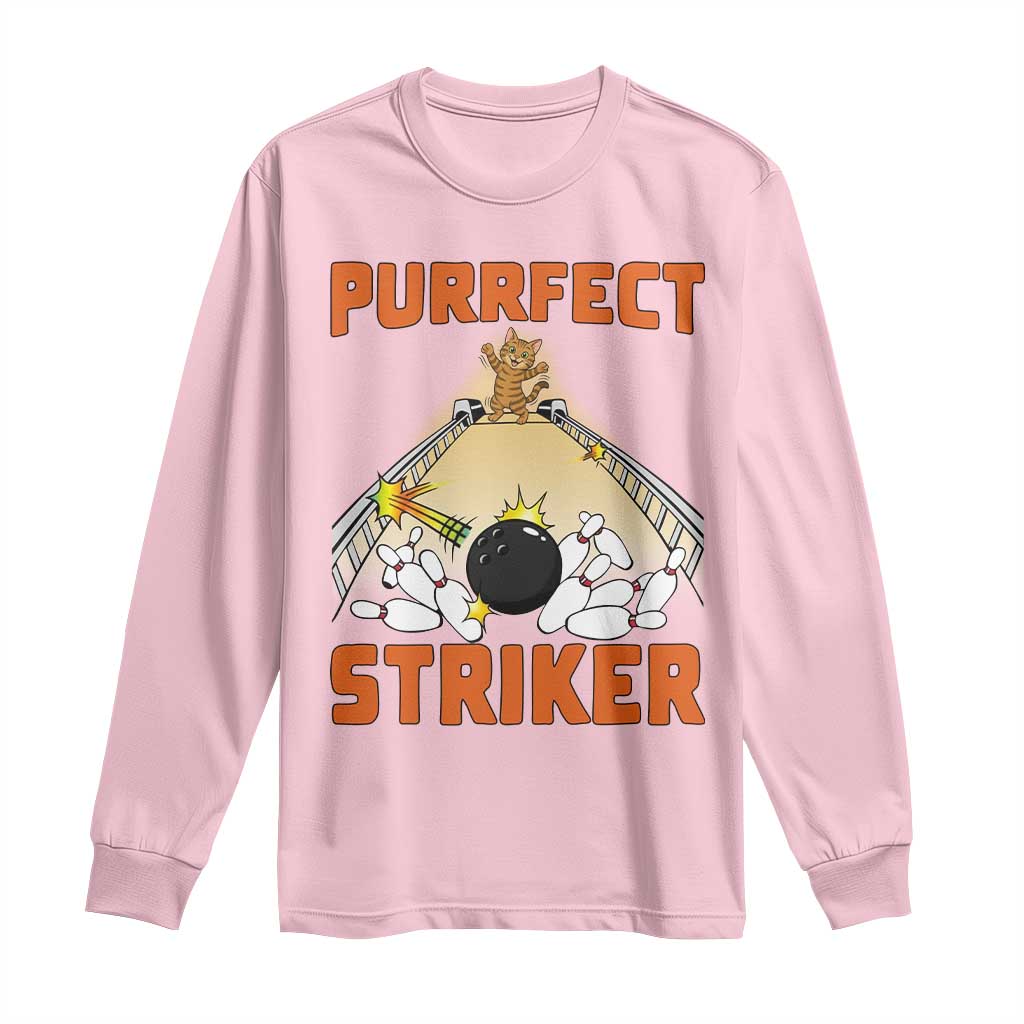 Funny Cat Bowling Gift Long Sleeve Shirt Purrfect Striker - Wonder Print Shop