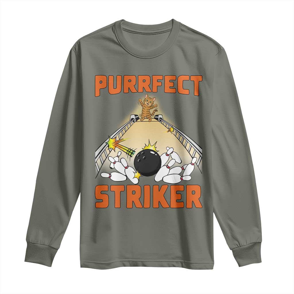 Funny Cat Bowling Gift Long Sleeve Shirt Purrfect Striker - Wonder Print Shop