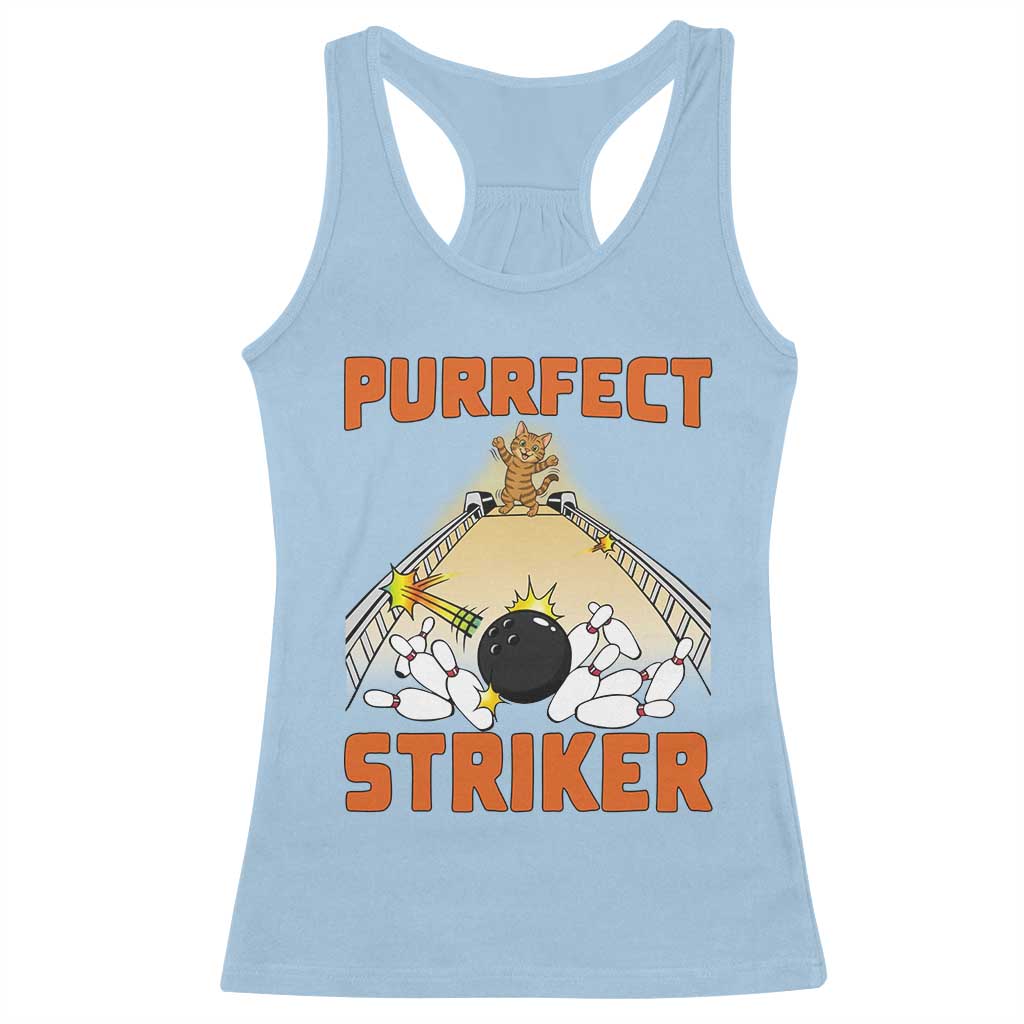 Funny Cat Bowling Gift Racerback Tank Top Purrfect Striker - Wonder Print Shop