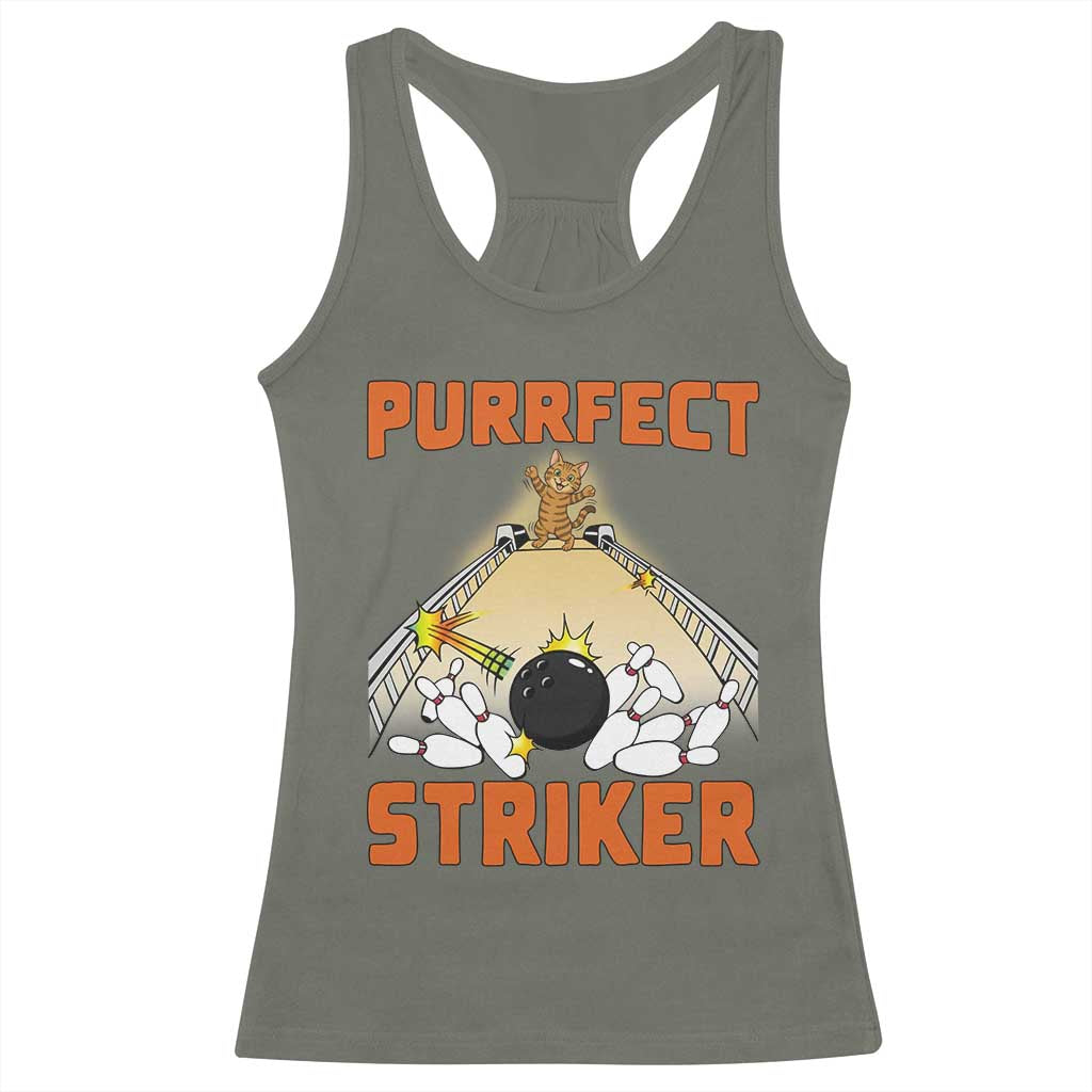 Funny Cat Bowling Gift Racerback Tank Top Purrfect Striker - Wonder Print Shop