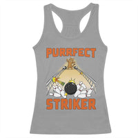 Funny Cat Bowling Gift Racerback Tank Top Purrfect Striker - Wonder Print Shop