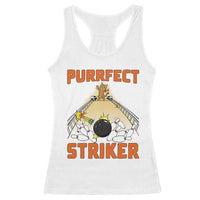Funny Cat Bowling Gift Racerback Tank Top Purrfect Striker - Wonder Print Shop