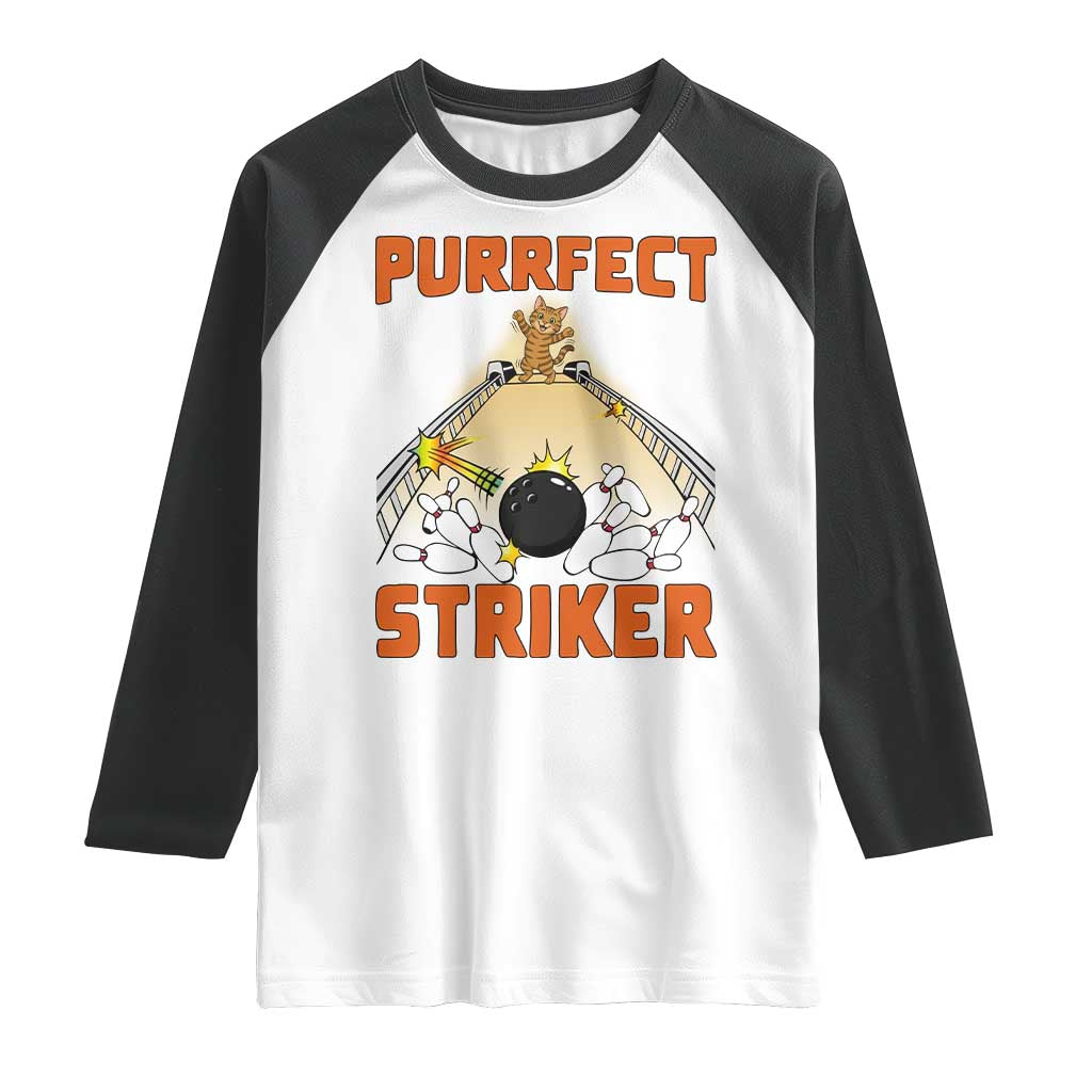 Funny Cat Bowling Gift Raglan Shirt Purrfect Striker - Wonder Print Shop