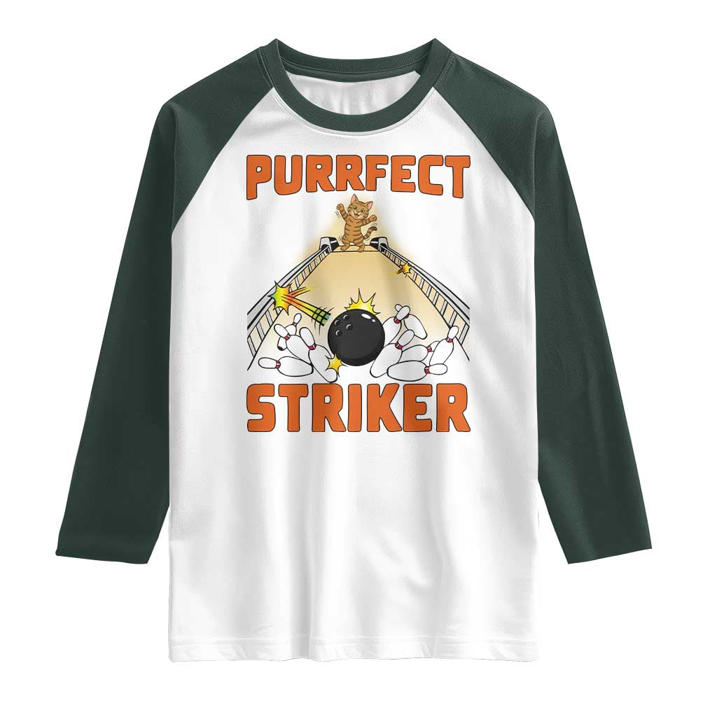Funny Cat Bowling Gift Raglan Shirt Purrfect Striker - Wonder Print Shop