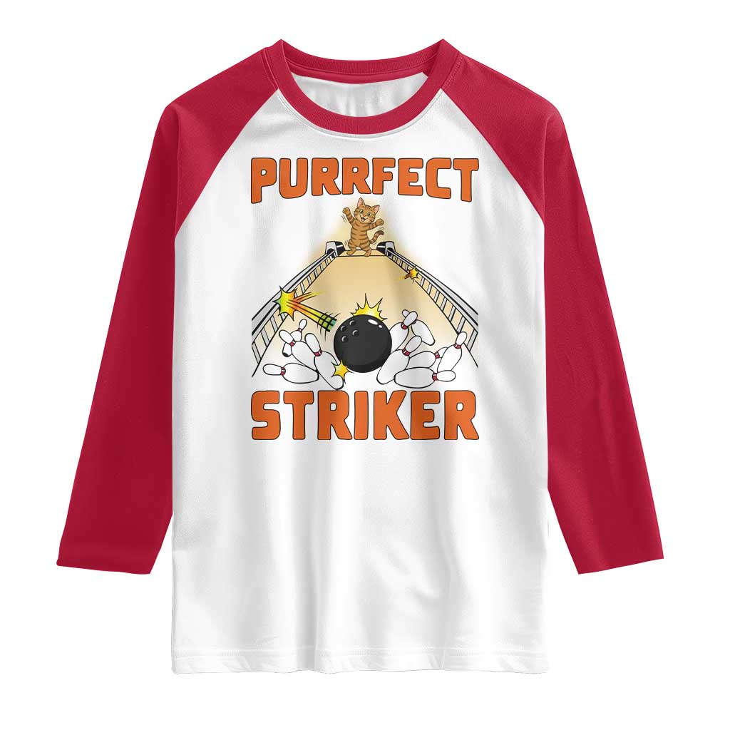 Funny Cat Bowling Gift Raglan Shirt Purrfect Striker - Wonder Print Shop