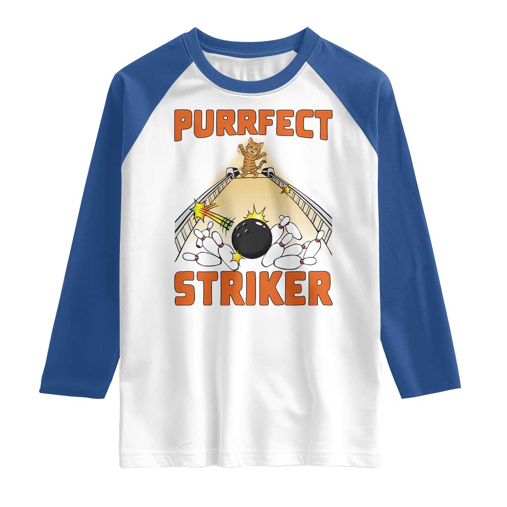 Funny Cat Bowling Gift Raglan Shirt Purrfect Striker - Wonder Print Shop