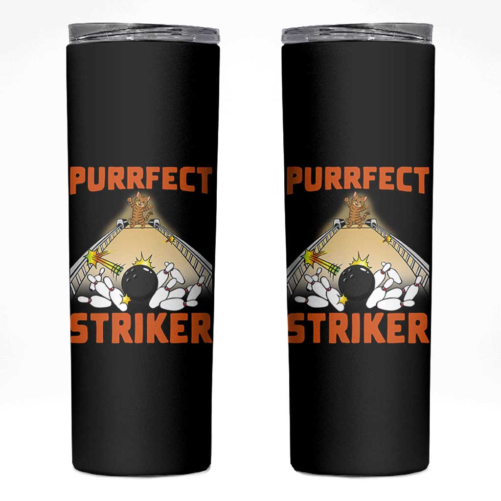 Funny Cat Bowling Gift Skinny Tumbler Purrfect Striker - Wonder Print Shop