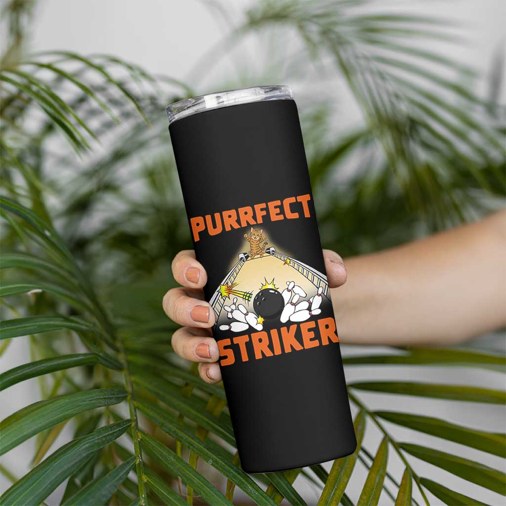 Funny Cat Bowling Gift Skinny Tumbler Purrfect Striker - Wonder Print Shop