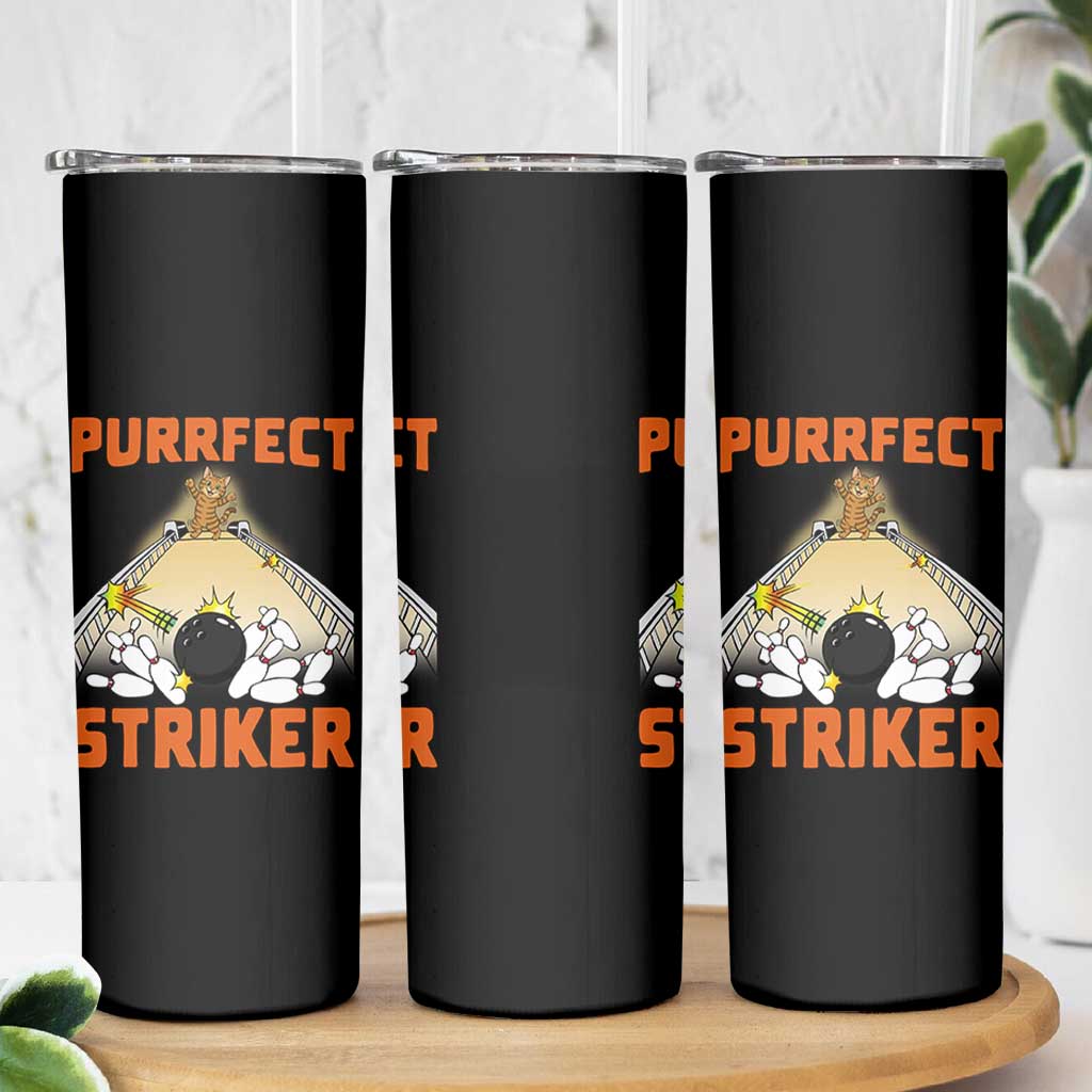 Funny Cat Bowling Gift Skinny Tumbler Purrfect Striker - Wonder Print Shop