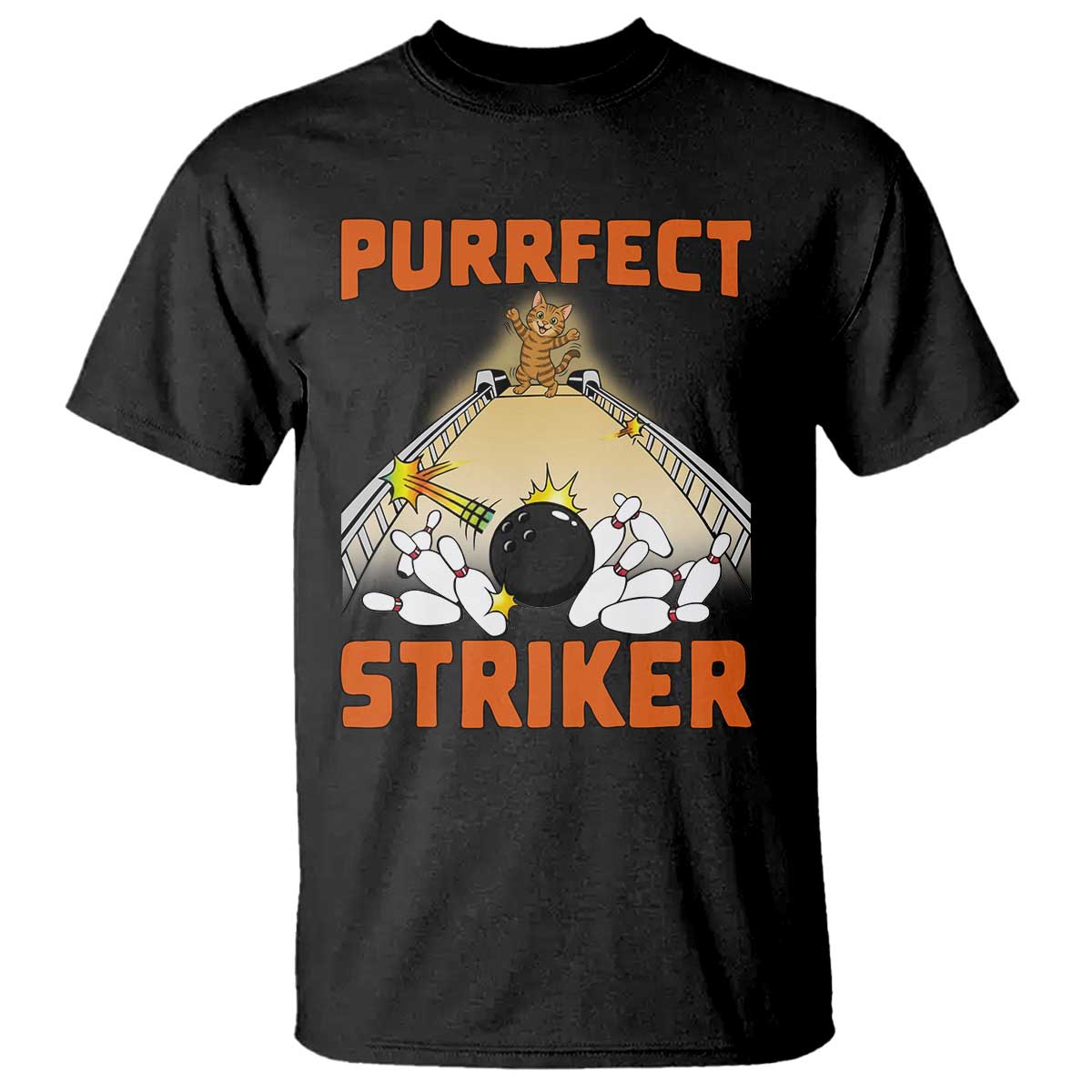Funny Cat Bowling Gift T Shirt Purrfect Striker - Wonder Print Shop