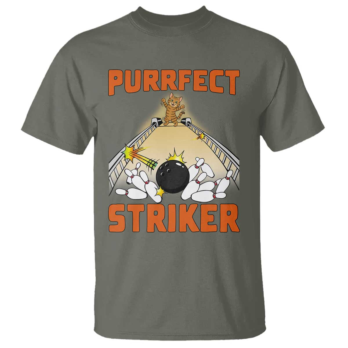Funny Cat Bowling Gift T Shirt Purrfect Striker - Wonder Print Shop
