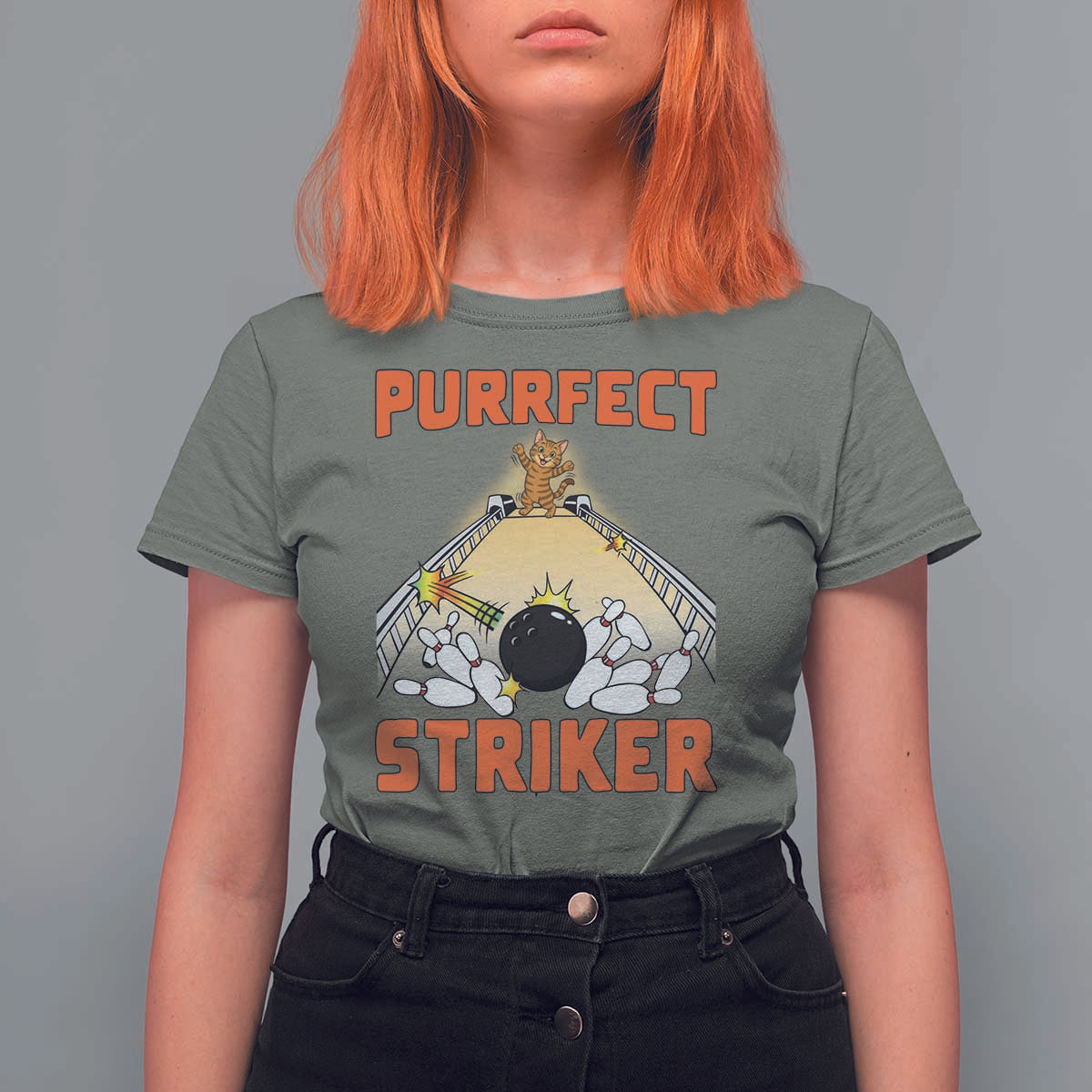 Funny Cat Bowling Gift T Shirt For Women Purrfect Striker - Wonder Print Shop