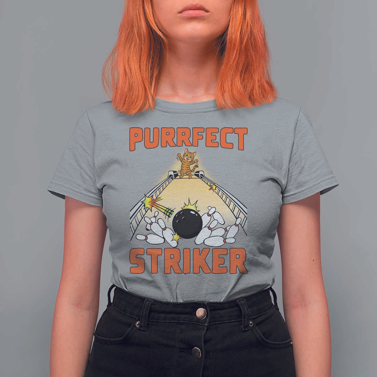 Funny Cat Bowling Gift T Shirt For Women Purrfect Striker - Wonder Print Shop