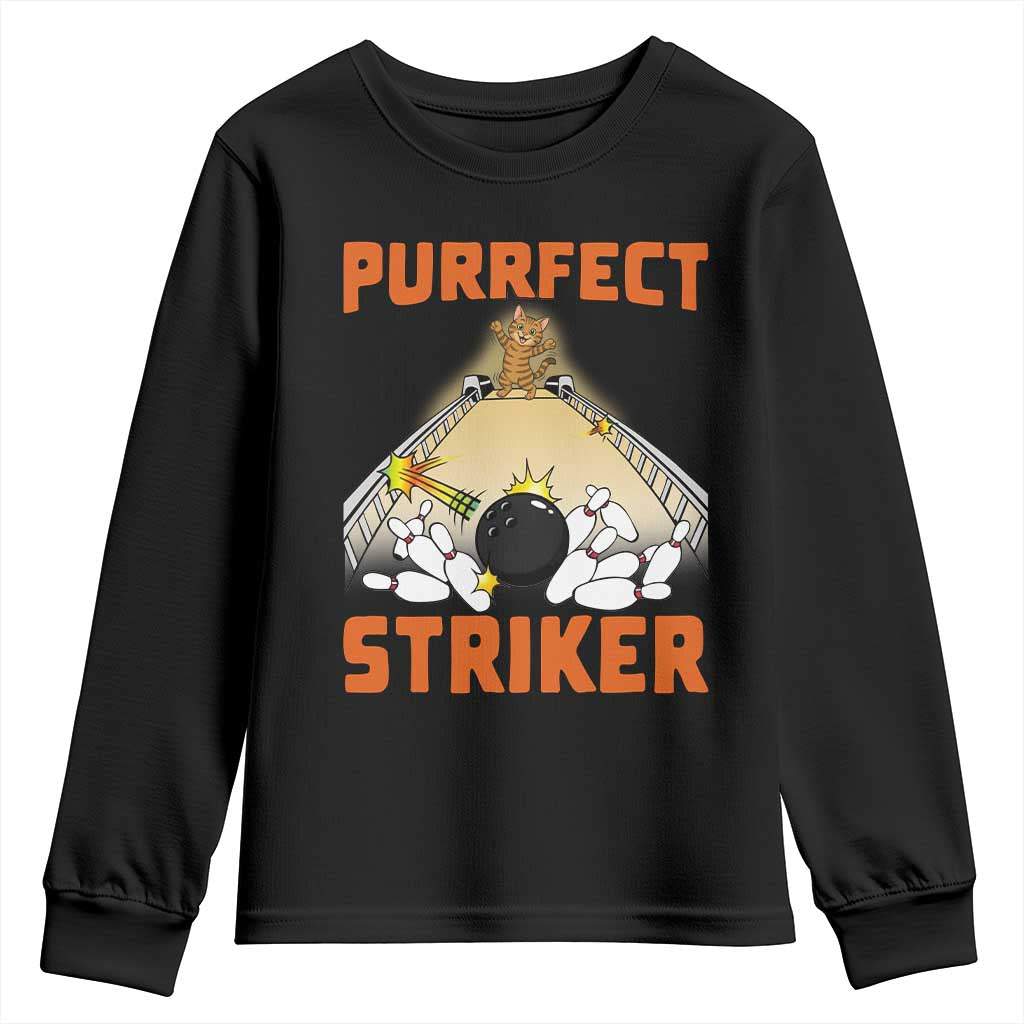 Funny Cat Bowling Gift Youth Sweatshirt Purrfect Striker - Wonder Print Shop