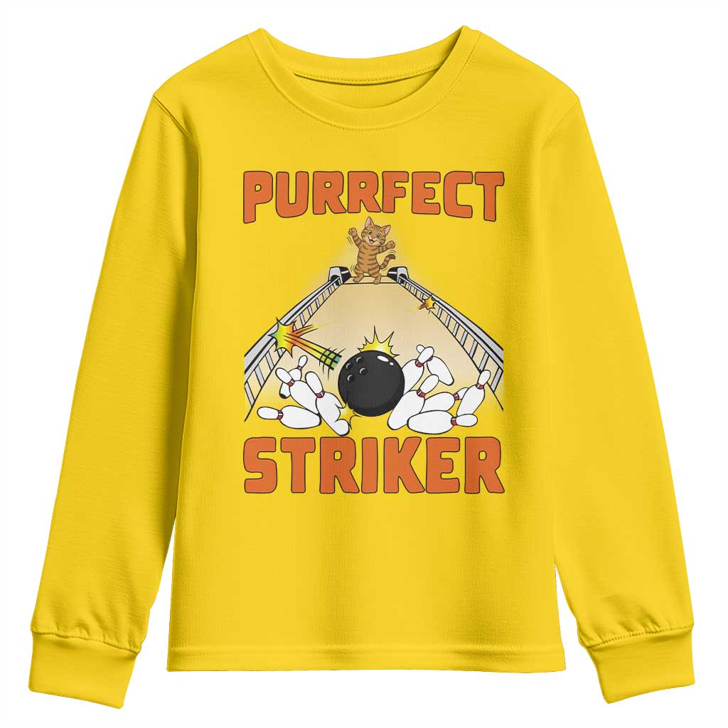 Funny Cat Bowling Gift Youth Sweatshirt Purrfect Striker - Wonder Print Shop