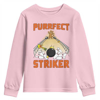 Funny Cat Bowling Gift Youth Sweatshirt Purrfect Striker - Wonder Print Shop