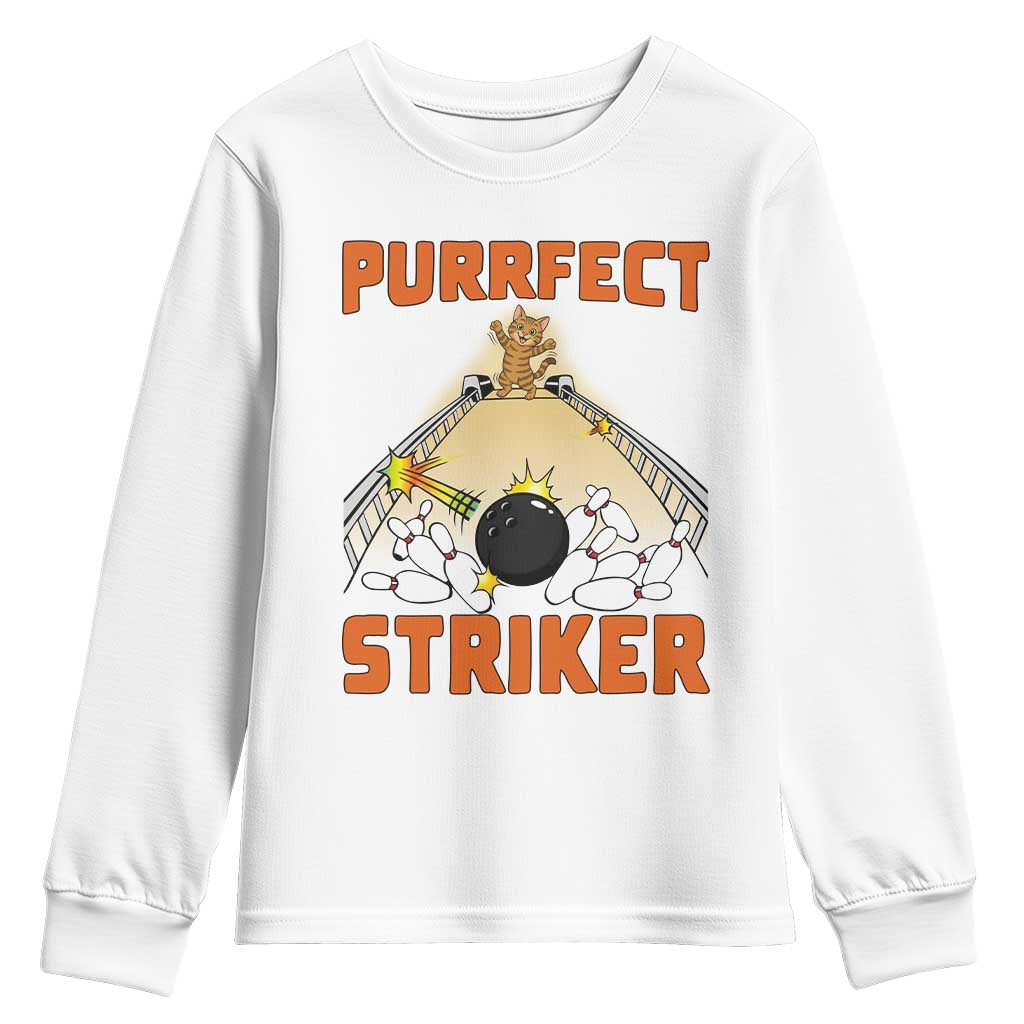 Funny Cat Bowling Gift Youth Sweatshirt Purrfect Striker - Wonder Print Shop