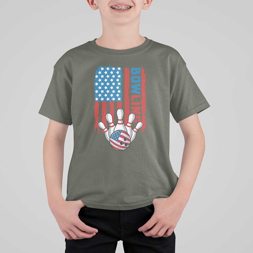 American Flag Patriotic Bowling T Shirt For Kid Bowler Gift - Wonder Print Shop