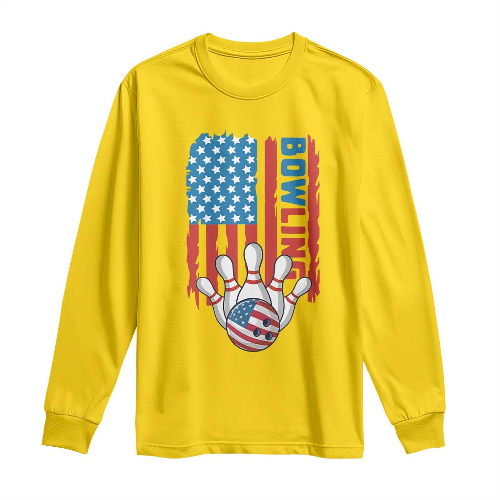 American Flag Patriotic Bowling Long Sleeve Shirt Bowler Gift - Wonder Print Shop