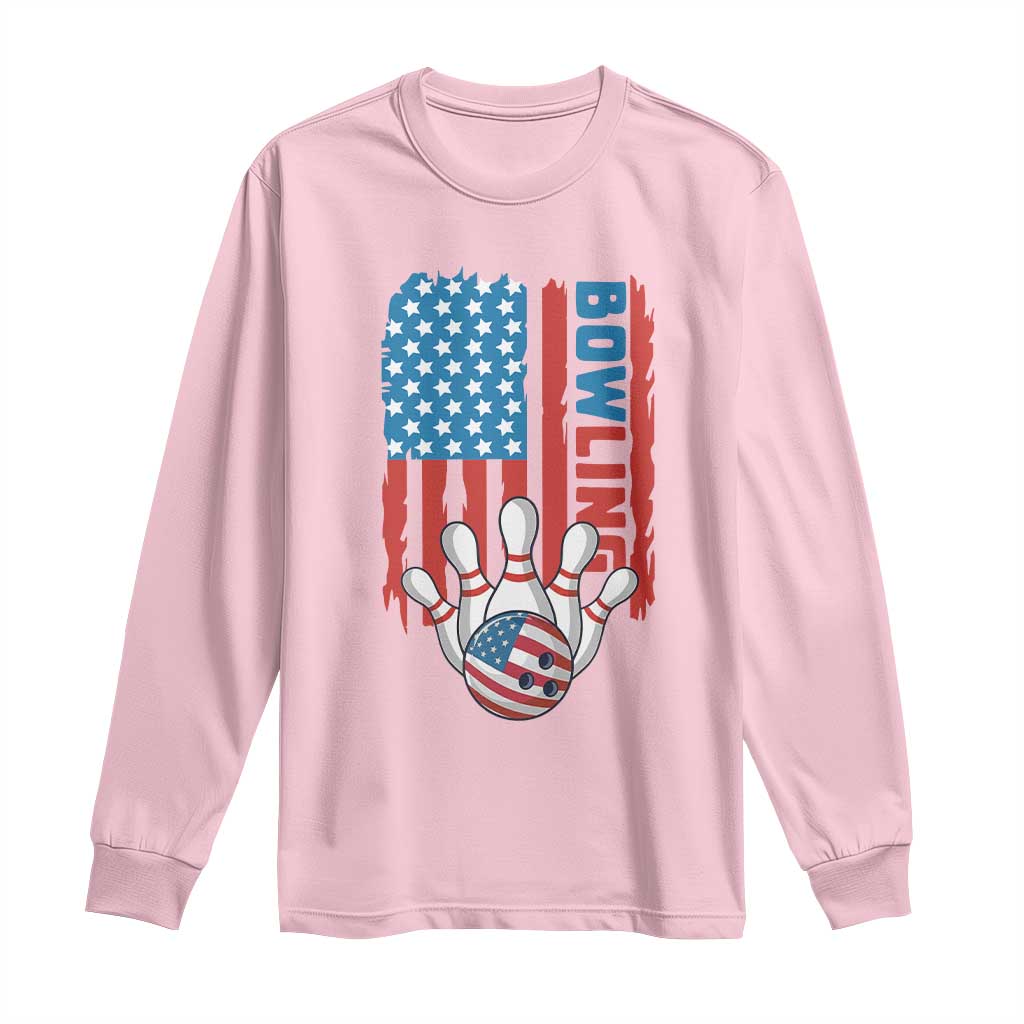 American Flag Patriotic Bowling Long Sleeve Shirt Bowler Gift - Wonder Print Shop