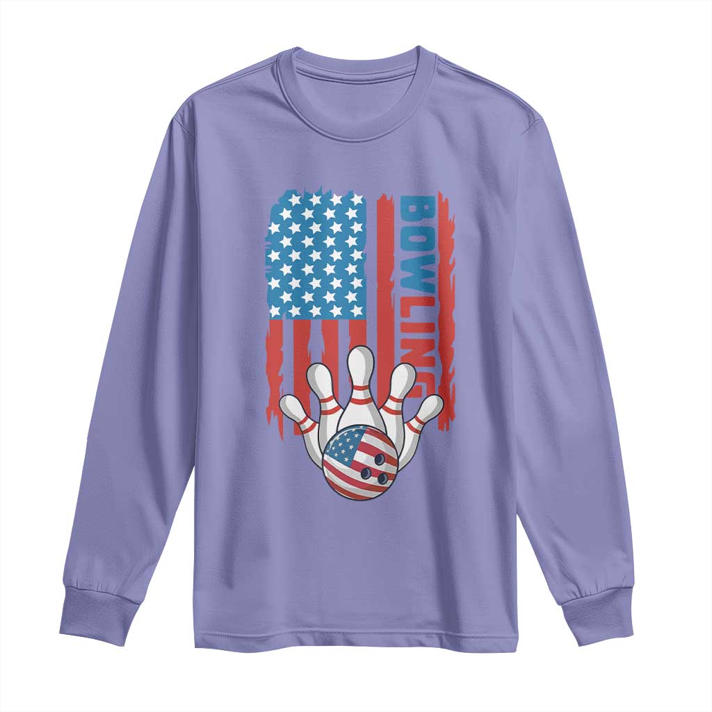 American Flag Patriotic Bowling Long Sleeve Shirt Bowler Gift - Wonder Print Shop