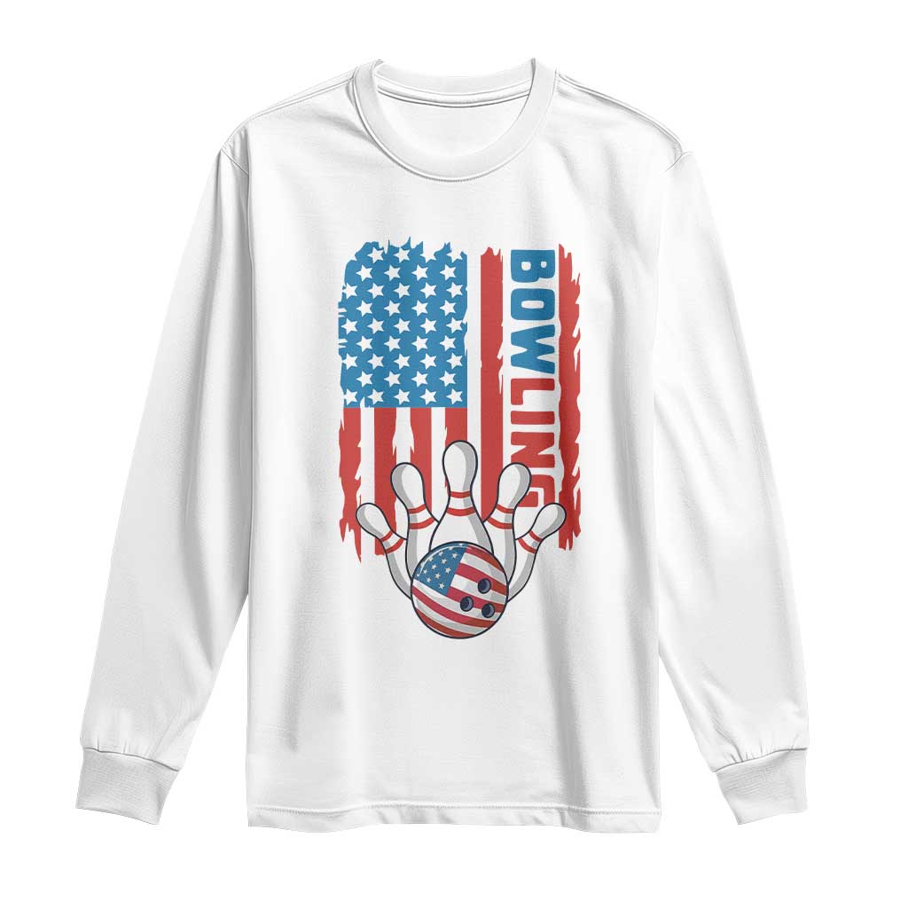 American Flag Patriotic Bowling Long Sleeve Shirt Bowler Gift - Wonder Print Shop