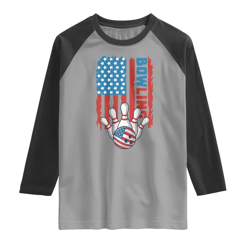American Flag Patriotic Bowling Raglan Shirt Bowler Gift - Wonder Print Shop