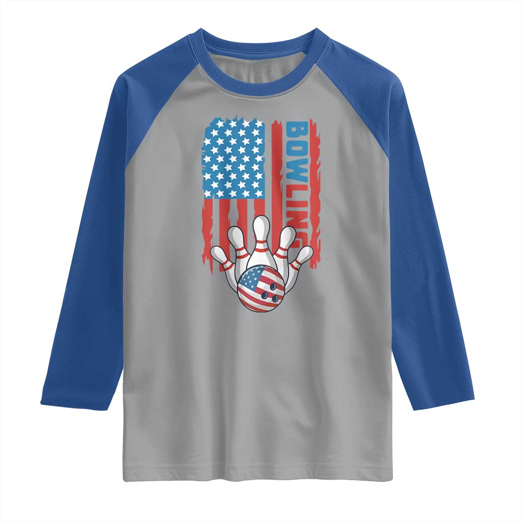 American Flag Patriotic Bowling Raglan Shirt Bowler Gift - Wonder Print Shop