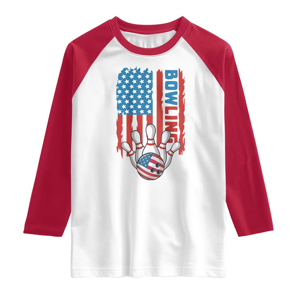 American Flag Patriotic Bowling Raglan Shirt Bowler Gift - Wonder Print Shop