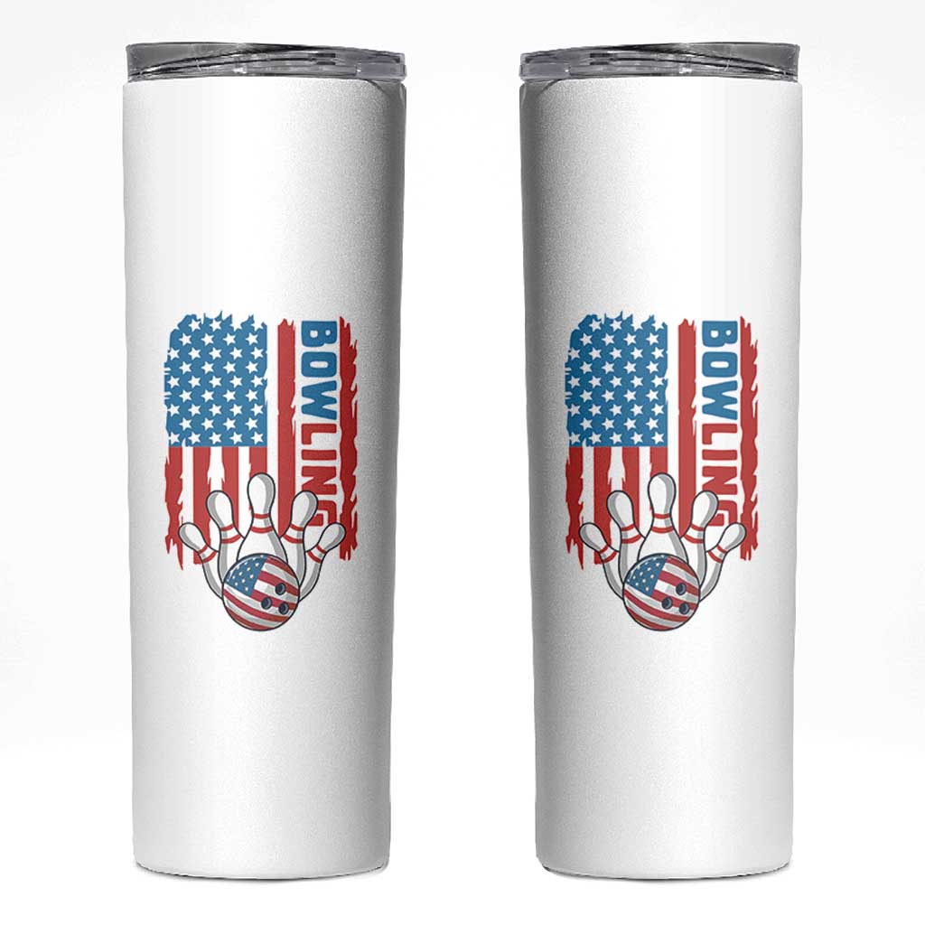 American Flag Patriotic Bowling Skinny Tumbler Bowler Gift - Wonder Print Shop