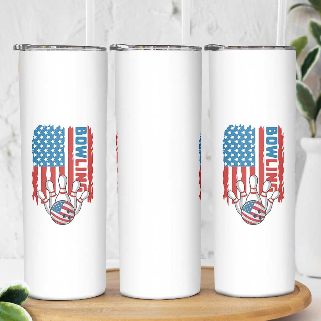 American Flag Patriotic Bowling Skinny Tumbler Bowler Gift - Wonder Print Shop