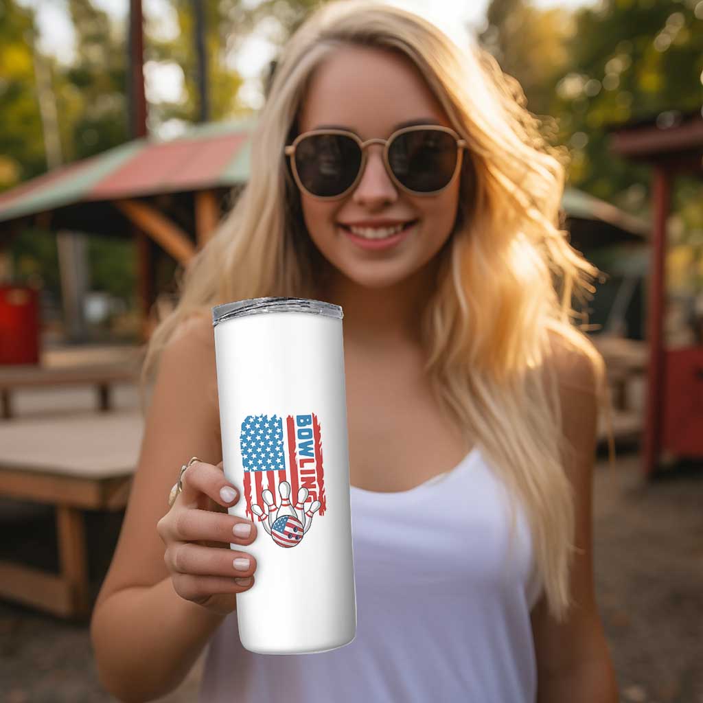 American Flag Patriotic Bowling Skinny Tumbler Bowler Gift - Wonder Print Shop