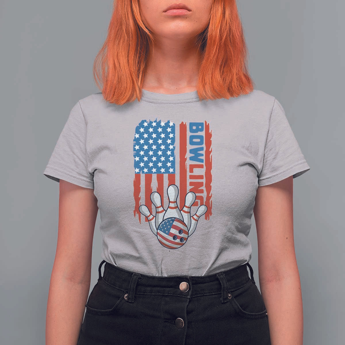 American Flag Patriotic Bowling T Shirt For Women Bowler Gift - Wonder Print Shop